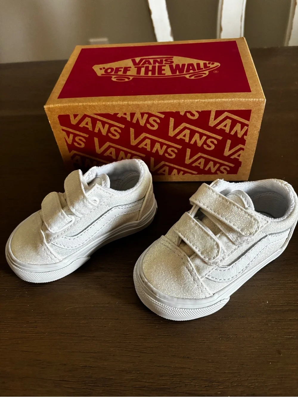 Vans Kids Glitter White Old Skool V Velcro Sneakers